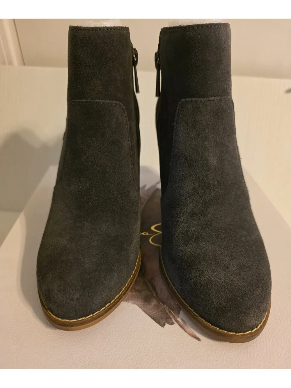 Charee Gray Suede Wedge Ankle Booties Boots Jessica Simpson Womens Size 6.5 NIB